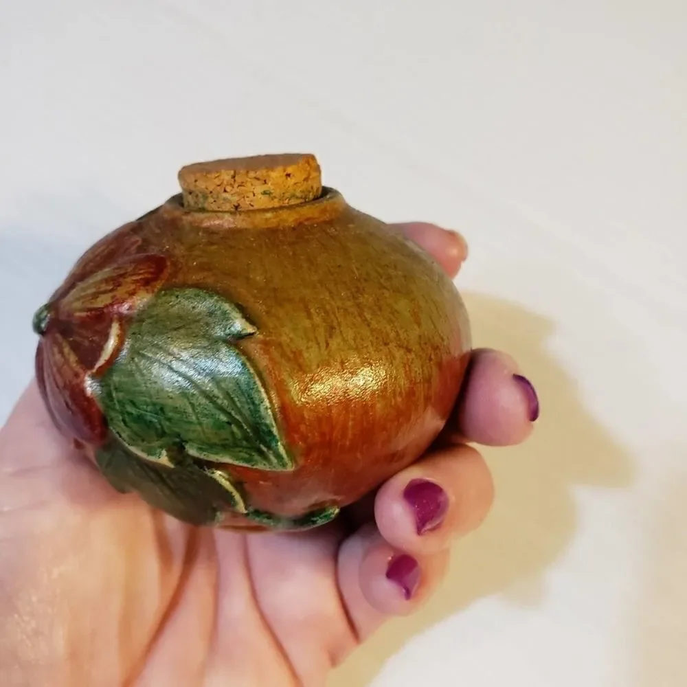 Vintage Handpainted Pottery cork lid Stash Jar Pot